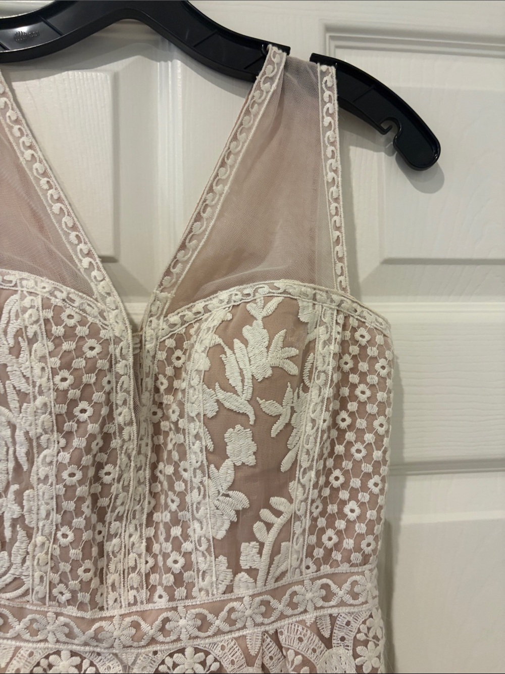 BCBGMaxAzria Blush and White Lace Tiered Mini Dress - Picture 2 of 5